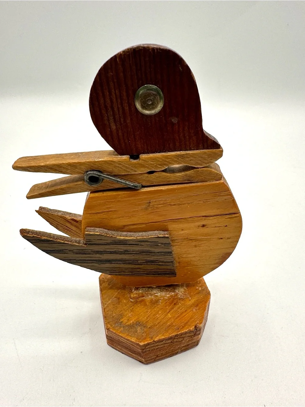Hand Crafted Wooden Bear Candle Holder & Duck that holds cards. Folk Art